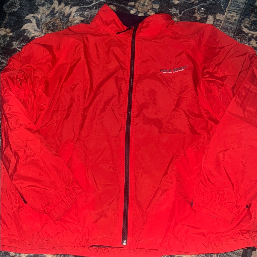 Vintage 90s/ Y2k Preppy Polo by Ralph Lauren Red Full-Zip Windbreaker L GUC